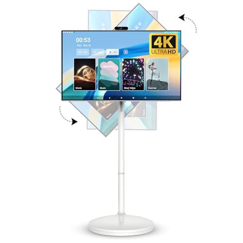 32 Inch 4K Smart Portable TV, Qualcomm Snapdragon 665 CPU, Built-in 20000mAh Battery with 10H Life Time, 8+128GB, Android OS, Rolling Touch Screen Monitor on Wheels, Air Remote Mouse, with 5MP Webcam