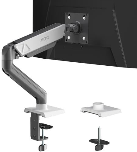 AOC AM102 Single Monitor Stand, Adjustable Monitor Arm Mount for 17–32 Inch Screens, Holds 4.4–19.8 lbs, Cable Management, Sturdy VESA 75x75/100x100 Mount with C-Clamp and Grommet Base