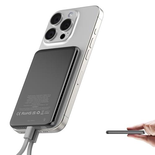 Magnetic Portable Charger, 5000mAh Ultra Slim Mag Power Bank, Wireless Battery Pack with USB C Cable, 20W PD Fast Charging, Magnetic Phone Charger for iPhone 16/15/14/13/12 Pro/Pro Max/Mini Series