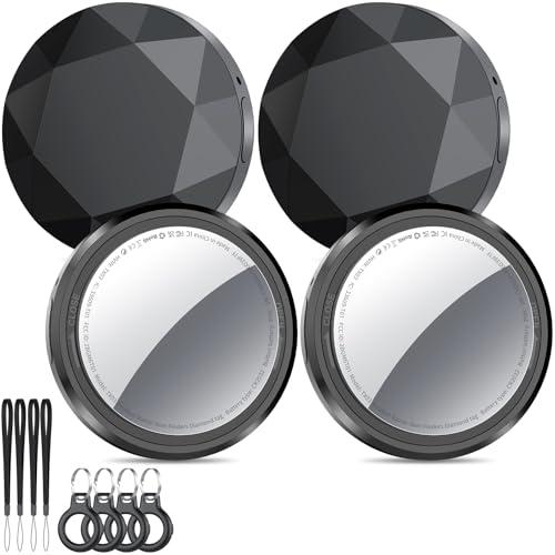 QCOQ® Air Tracker Tags-4 Pack Black | Bluetooth Tracker Work with Apple Find My (iOS Only), Smart Tag with Protective Case/Keychain/Lanyard, Item Finder for Luggage/Key/Suitcase, Up to 100dB