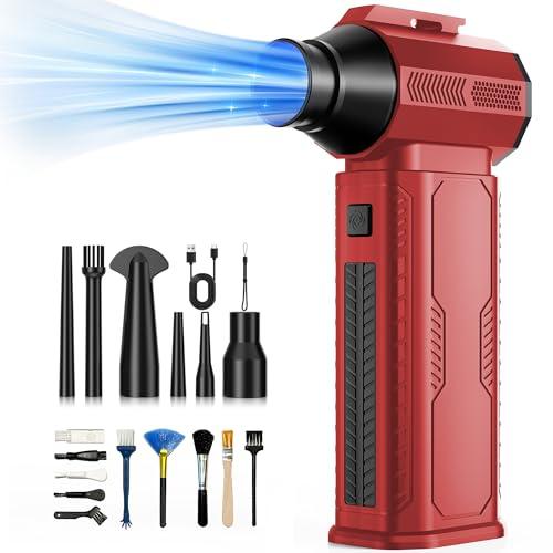 ZOAIVR Compressed Air Duster, 130,000RPM Ultra-Powerful Cordless Electric Air Duster with 8000mAh Rechargeable Battery, 4-Gear Adjustable Air Blower for Keyboard, Computer, Car, Home Cleaning - Red