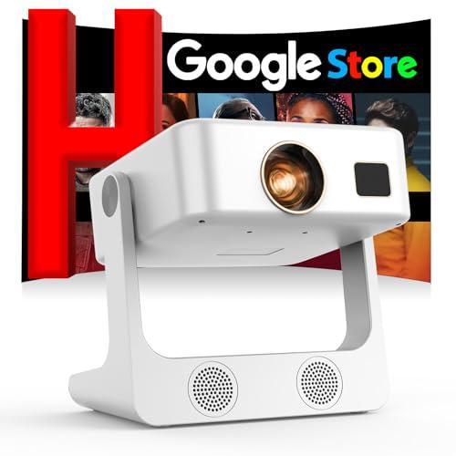 [1500 ANSI/Google Store/Voice Control] 4K Outdoor Smart Projector with WiFi6 and Bluetooth, 10,000+ Apps, Portable Proyector, Sovboi 1080P Audio Phone Movie Home [180° Stand & 300 ''Display]