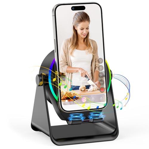 TARKARI Wireless Induction Speaker, Multi-Functional Bluetooth Speaker with Phone Stand & RGB Light, HD Surround Sound, Compatible with iPhone Android iPad Samsung, Birthday Gift for Men Women
