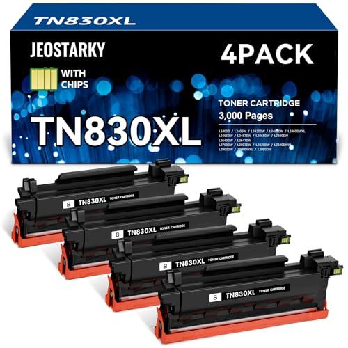 Jeostarky Compatible TN830XL TN830 Toner Replacement for Brother TN830XL TN830/XL/V Toner Work with HL-L2460DW HL-L2405W HL-L2400D HL-L2480DW MFC-L2820DW XL MFC-L2900DW DCP-L2640DW Printer (4 Black)