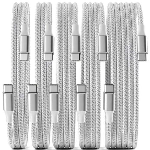 SwaggWood USB C Cable, 5 Pack 3/3/6/6/10FT 60W Fast Charging USB C to USB C Cable, Nylon Braided Type C Charger Cable for iPhone 16/15/iPad Pro/MacBook Air, Galaxy Z Fold7/S25 and More