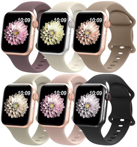 RQQ 6 Pack Liquid Silicone Sport Bands Compatible with Apple Watch Band 38mm 40mm 41mm 42mm 44mm 45mm 46mm 49mm Women Men, Waterproof Soft Wristband for iWatch Series 11 10 9 Ultra 8 7 6 5 4 2 1 SE 3